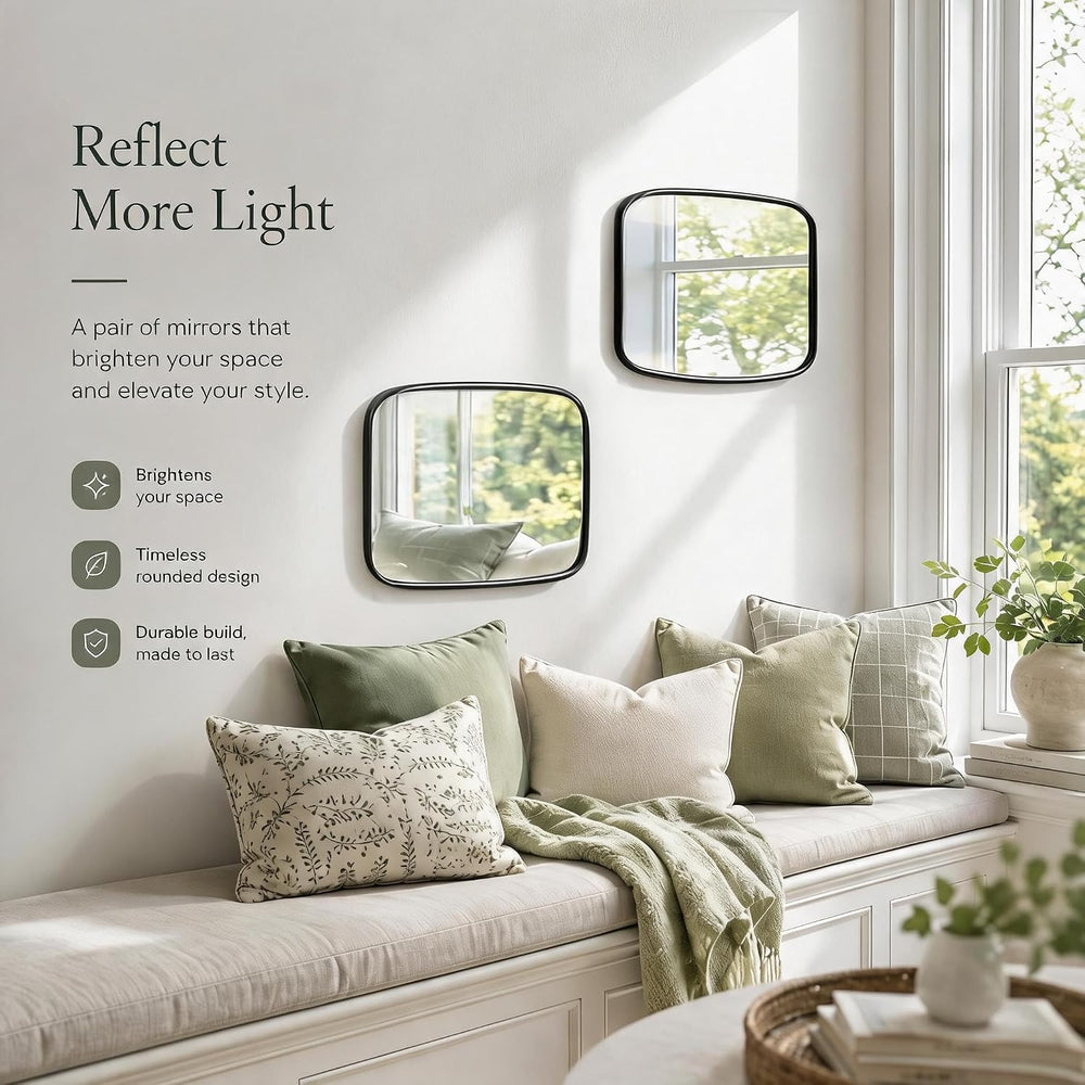 2 Pack Rounded Square Wall Mirror, 10"x12" Metal Framed Decorative ...