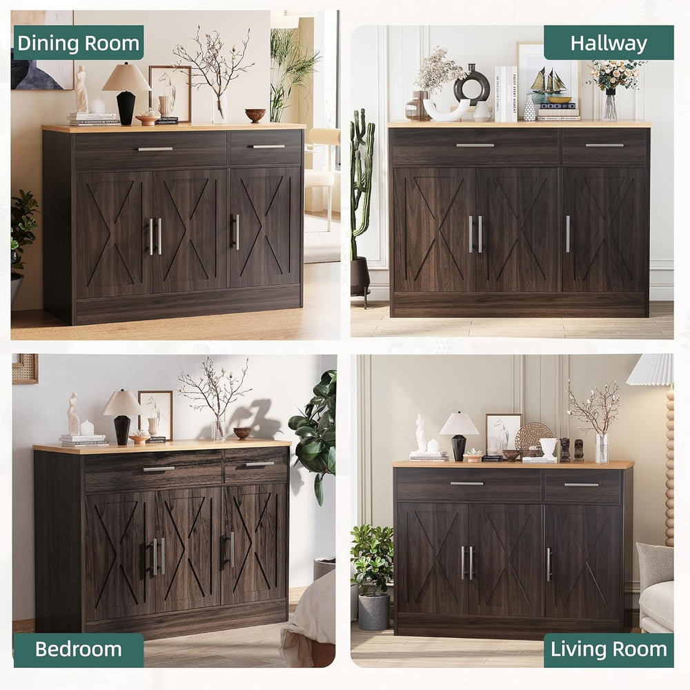 Shintenchi Modern Farmhouse Sideboard Buffet Cabinet,Barn Doors Buffet Cabine...