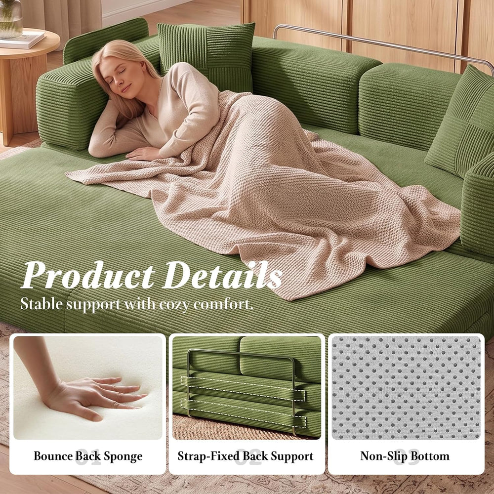 79.5" Convertible Floor Sofa Bed, 5-In-1 Corduroy Futon Couch, No Assembly