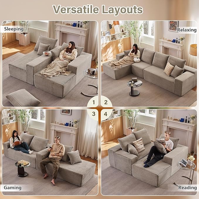 135" Cloud Sectional Couch with L-Shape Chaise, Modern Modular Comfy Sof...