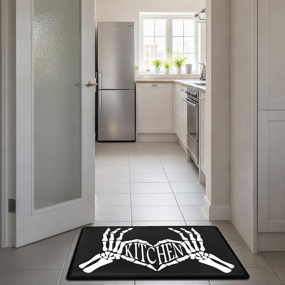 Skull Kitchen Rug Mat for Floor Black 2 PCS Memory Foam Padded Kitchen Mat | ...
