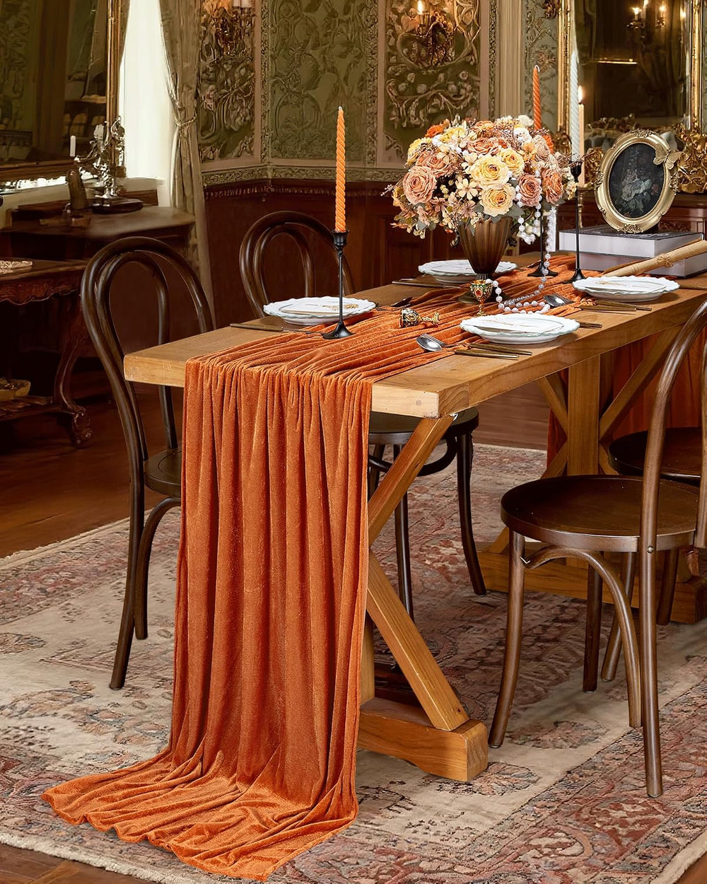 Orange Velvet Table Runner 29 x 120 Inches Fall Halloween Runners