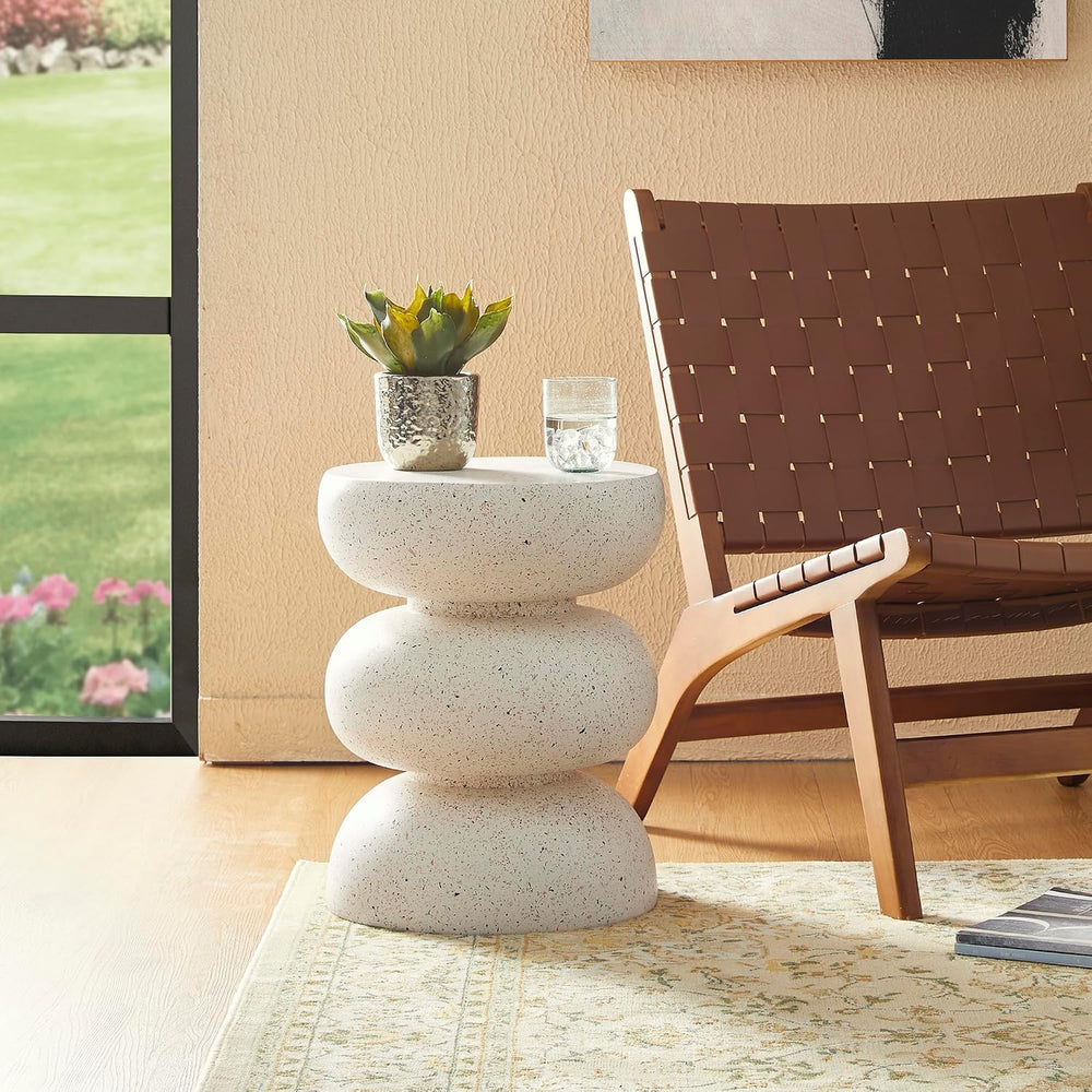 Glitzhome Outdoor Side Table, 18" H Decorative Garden Stool MGO Faux Ter...