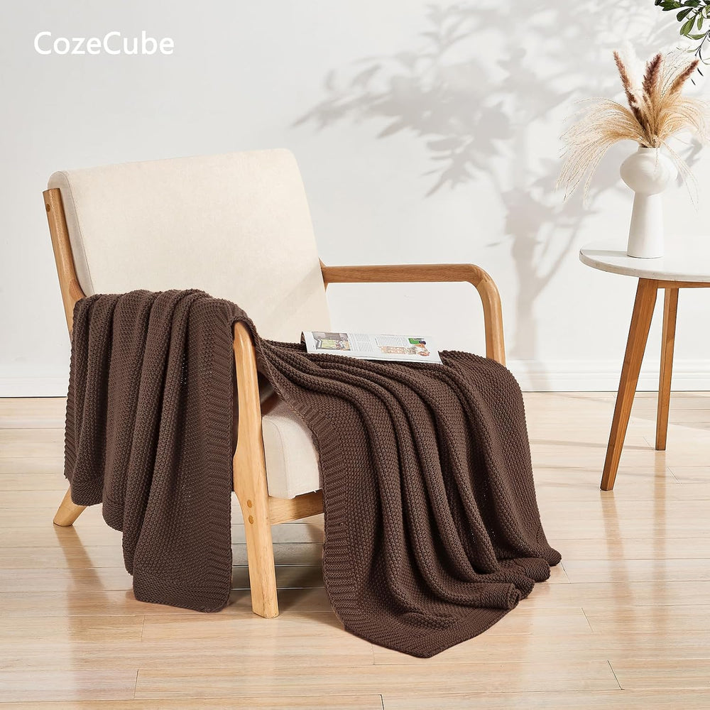 Dark Brown Seed Stitch Throw Blanket 50"x60", Farmhouse Decor