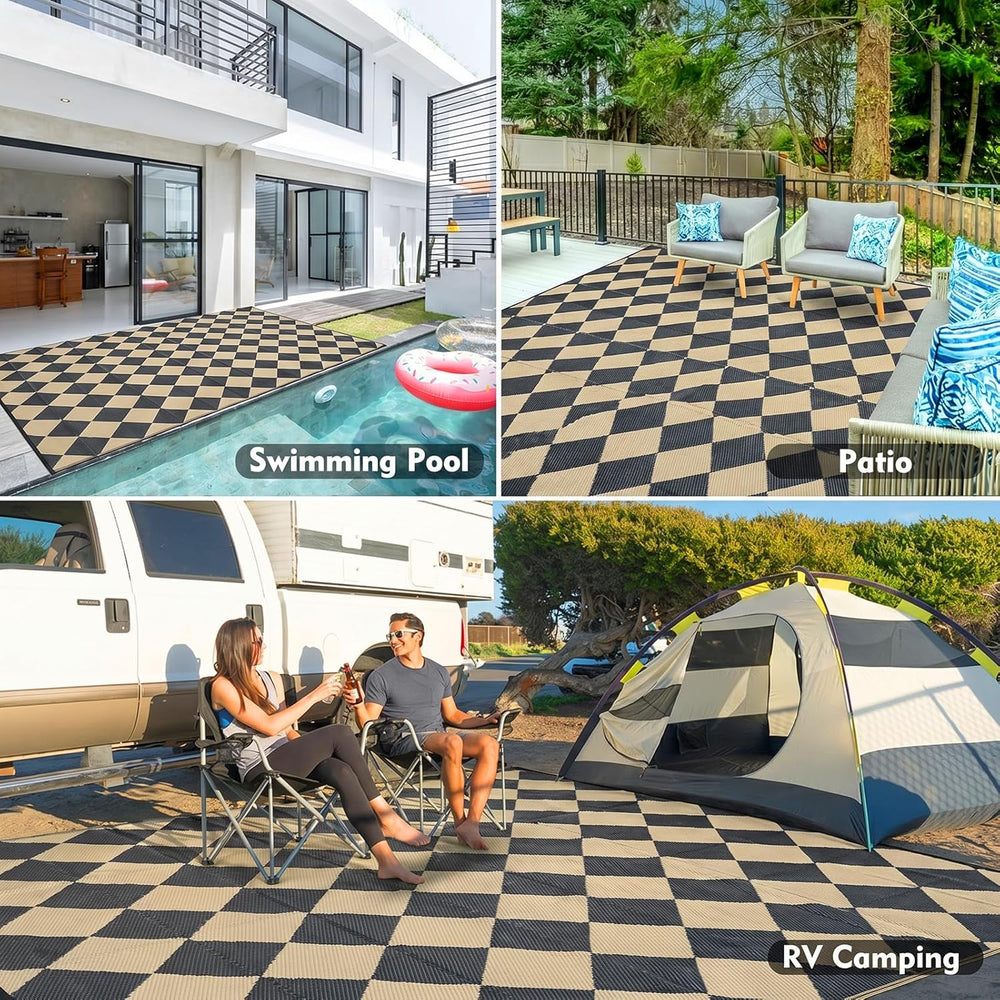 fifame 9x18 Outdoor Rug, Plastic Woven Patio Mat, Waterproof RV Camping Rug