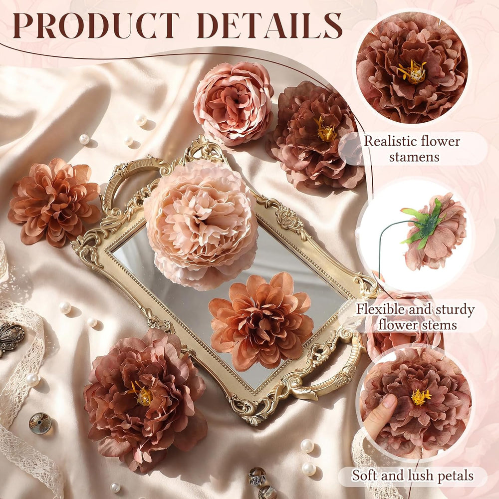 50 Pcs Brown Artificial Flowers Combo Set with Stem
