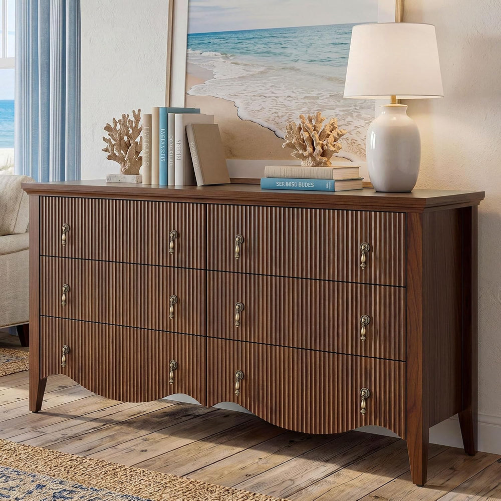 senlin 3-Piece Farmhouse Bedroom Set,6-Drawer Dresser,2 Nightstands,Walnut