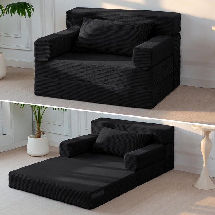 BYBYME Convertible Sofa Bed, 6 Inch Thick 3-Folding Floor Sofa, 39” Single