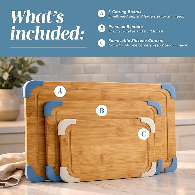 COOK WITH COLOR Non-Slip Cutting Board Set – Kitchen Essentials with Easy Grip