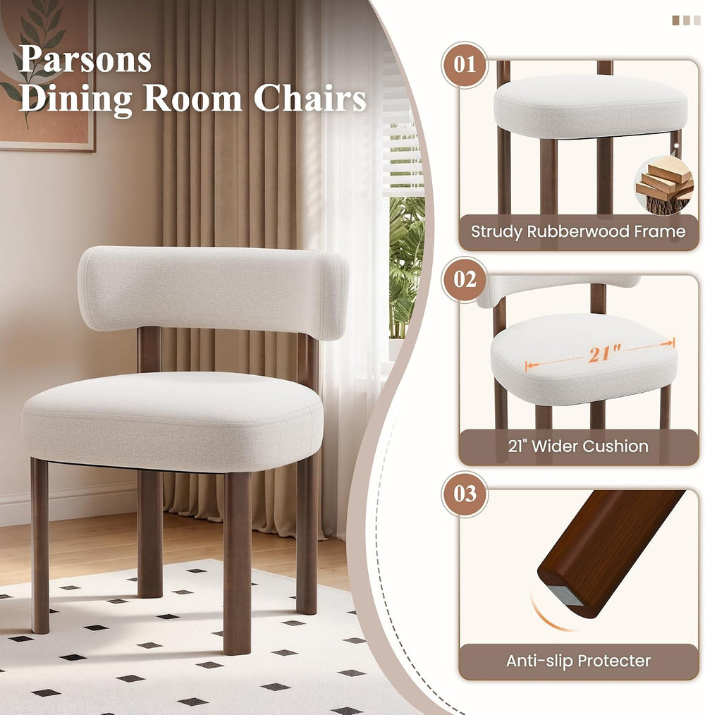 Mid-Century Modern Upholstered Dining Chairs Set of 2, Beige