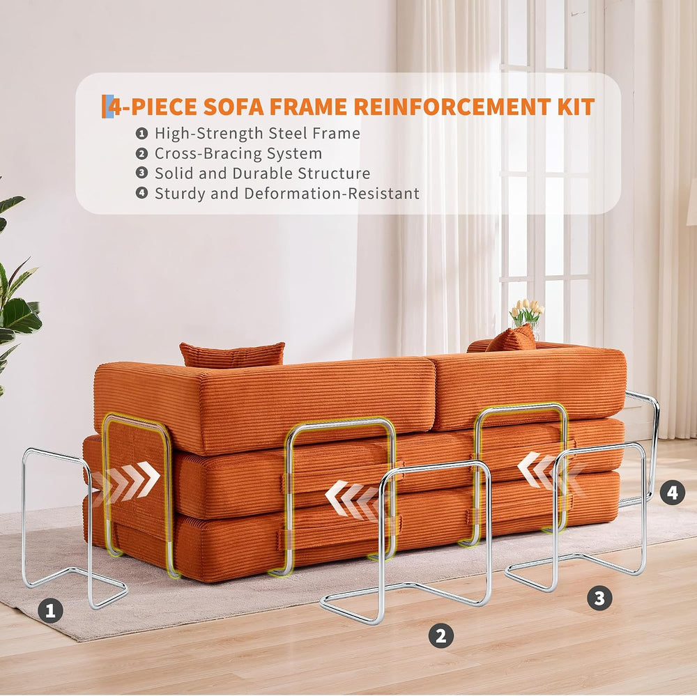 Garvee 5-in-1 Convertible Sofa Bed, 78.8" Modular Corduroy Sleeper with ...