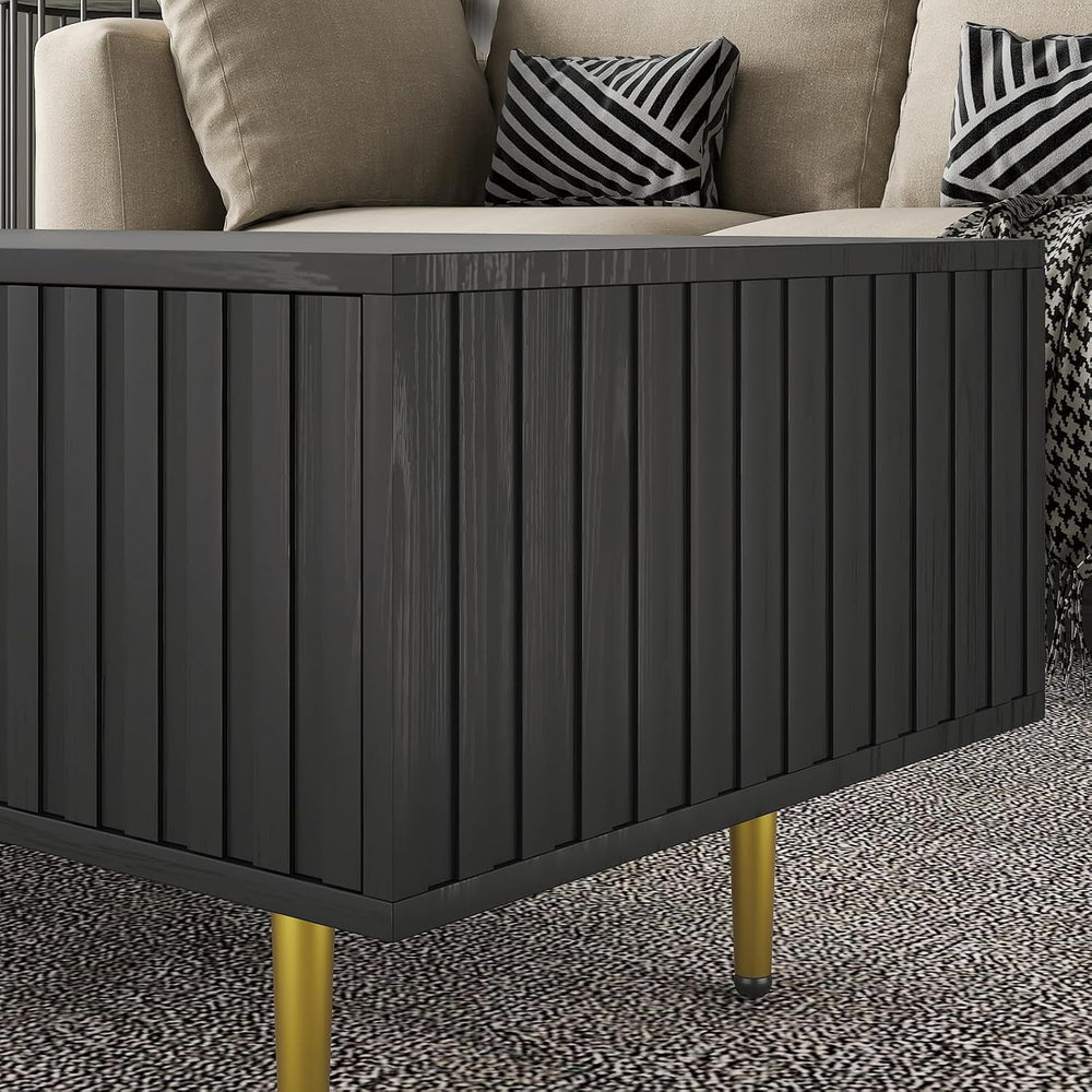 HedoAjim Modern Coffee Table with Storage with 2 Big Drawers, Black Rectangle...