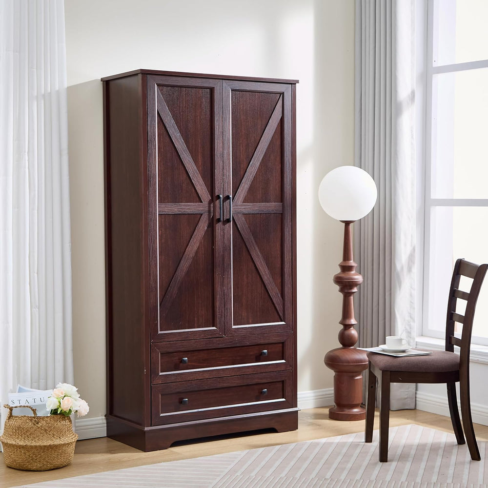 SOOWERY Farmhouse Dresser for Bedroom, Tall Chest of Drawers, Dark Cherry