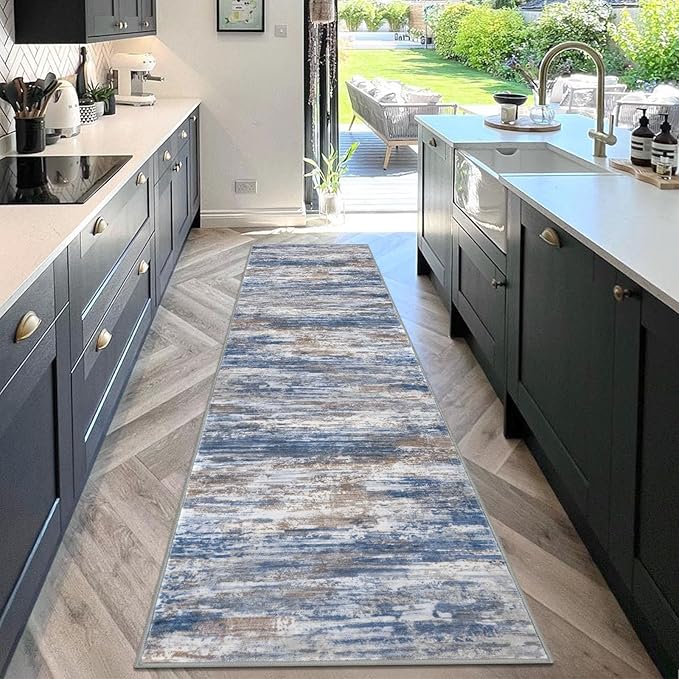 KOZYFLY Modern Abstract Washable Rug Runner 2.6x10 Hallway Rug Runner Non-Slip