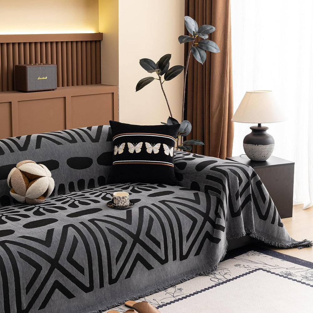 HANDONTIME Boho Couch Cover Blanket Geometric Striped Pet Covers