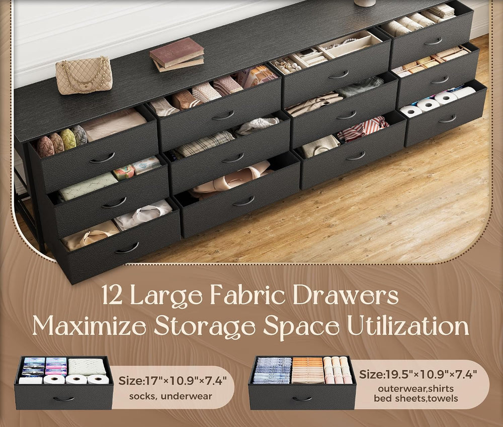 Huuger 78.7 Inch Long Dresser for Bedroom, 12 Drawer Dresser for Closet
