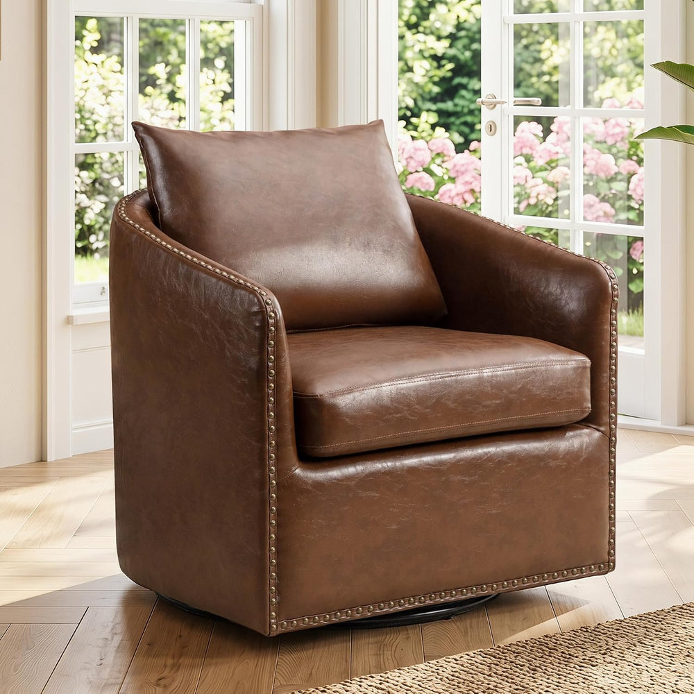 HAOMARKETS 360 Degree Swivel Barrel Chair with Plump Back Pillow, Waterproof ...