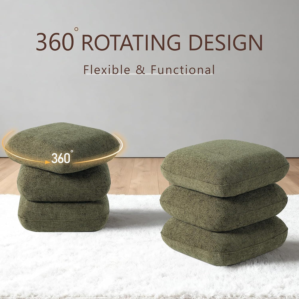 Get Set Style 360ยฐ Swivel Linen Ottoman, Modern Upholstered Foot Stool, Multi...