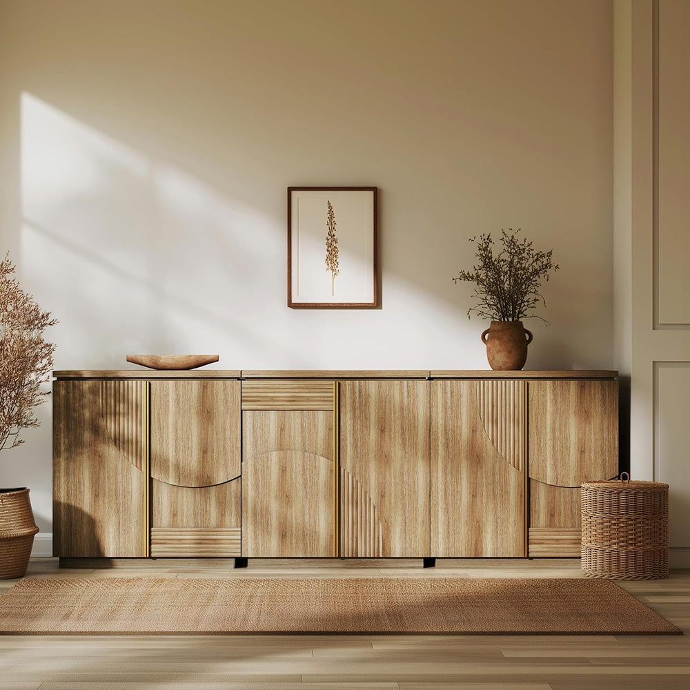 BELLEZE 94'' Mid Century Modern Sideboard Cabinet, Wood Arched Accent...