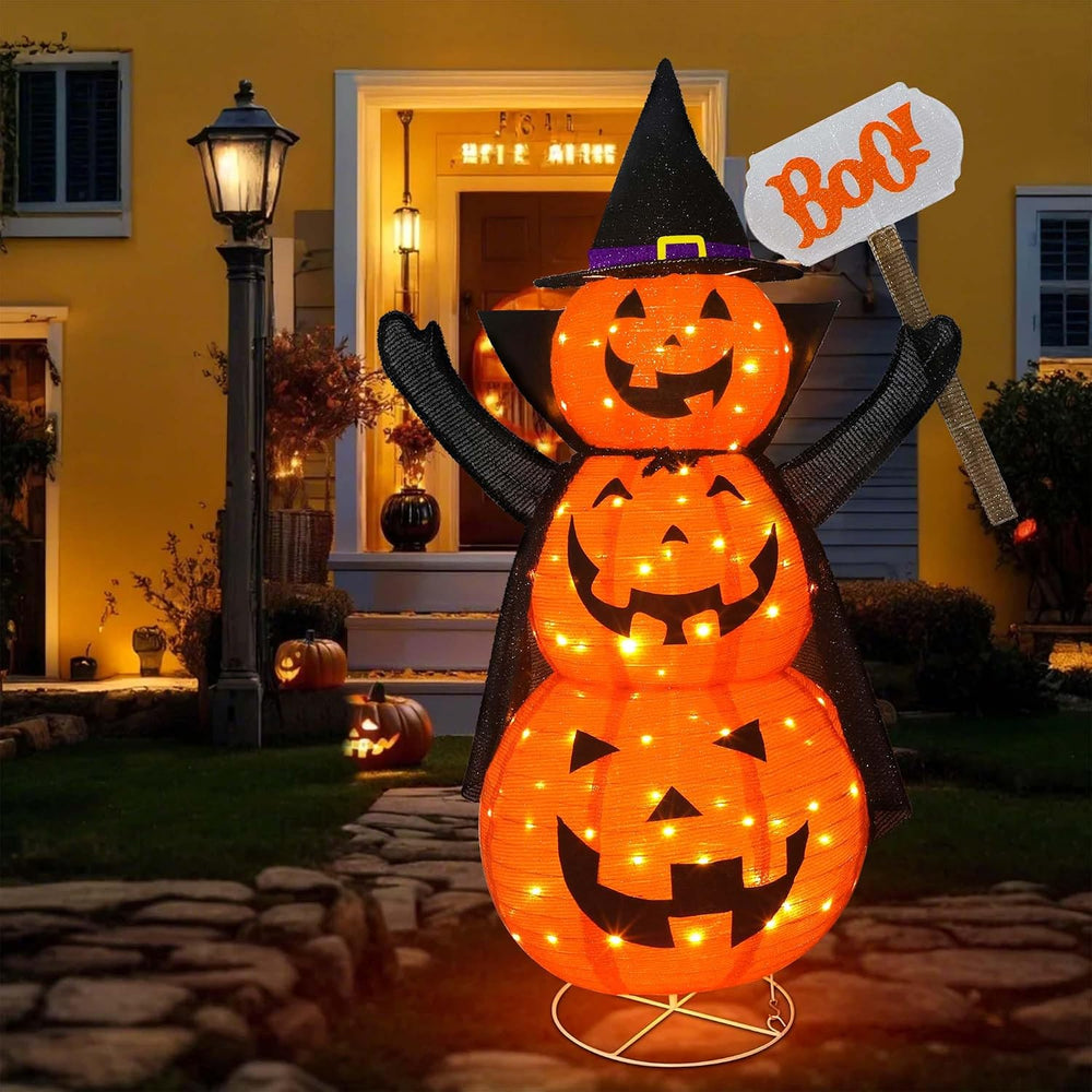 4.3FT Halloween Collapsible Pumpkin Decor, 100 LED Plug in Jack-O-Lantern