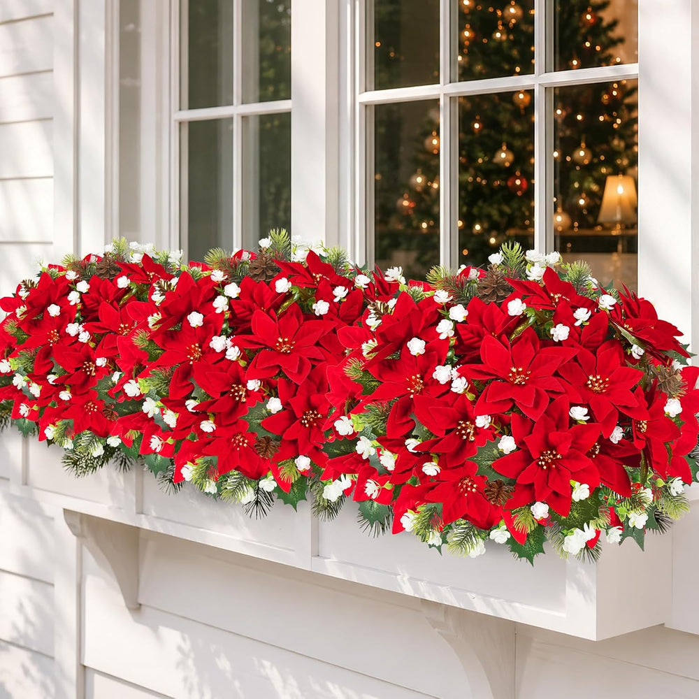 36 Pack Poinsettias Flowers Artificial Christmas Flowers for Outdoors, 14'...