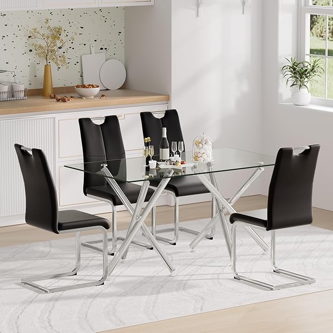 Goujxcy Dining Chairs Set of 2, Modern High Back Kitchen Chairs with Metal Le...