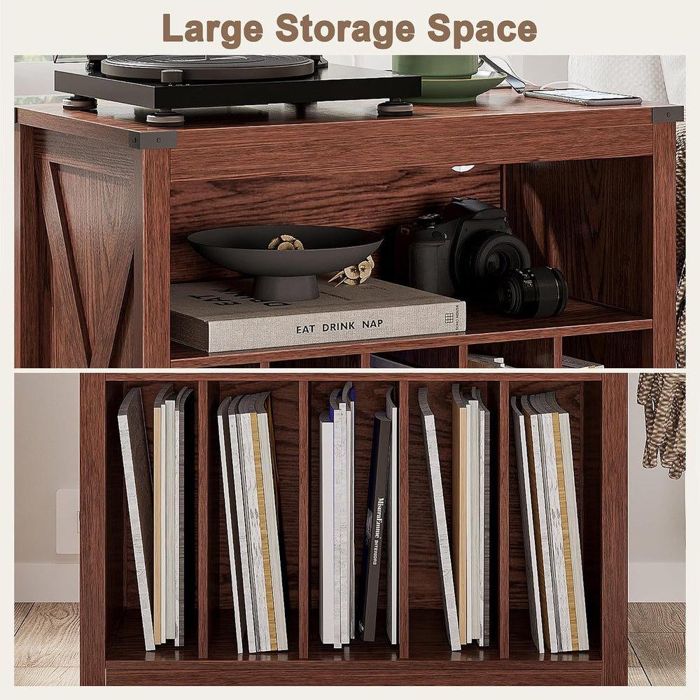 ChooChoo Large Record Player Stand with Charging Station & LED Light, Vin...