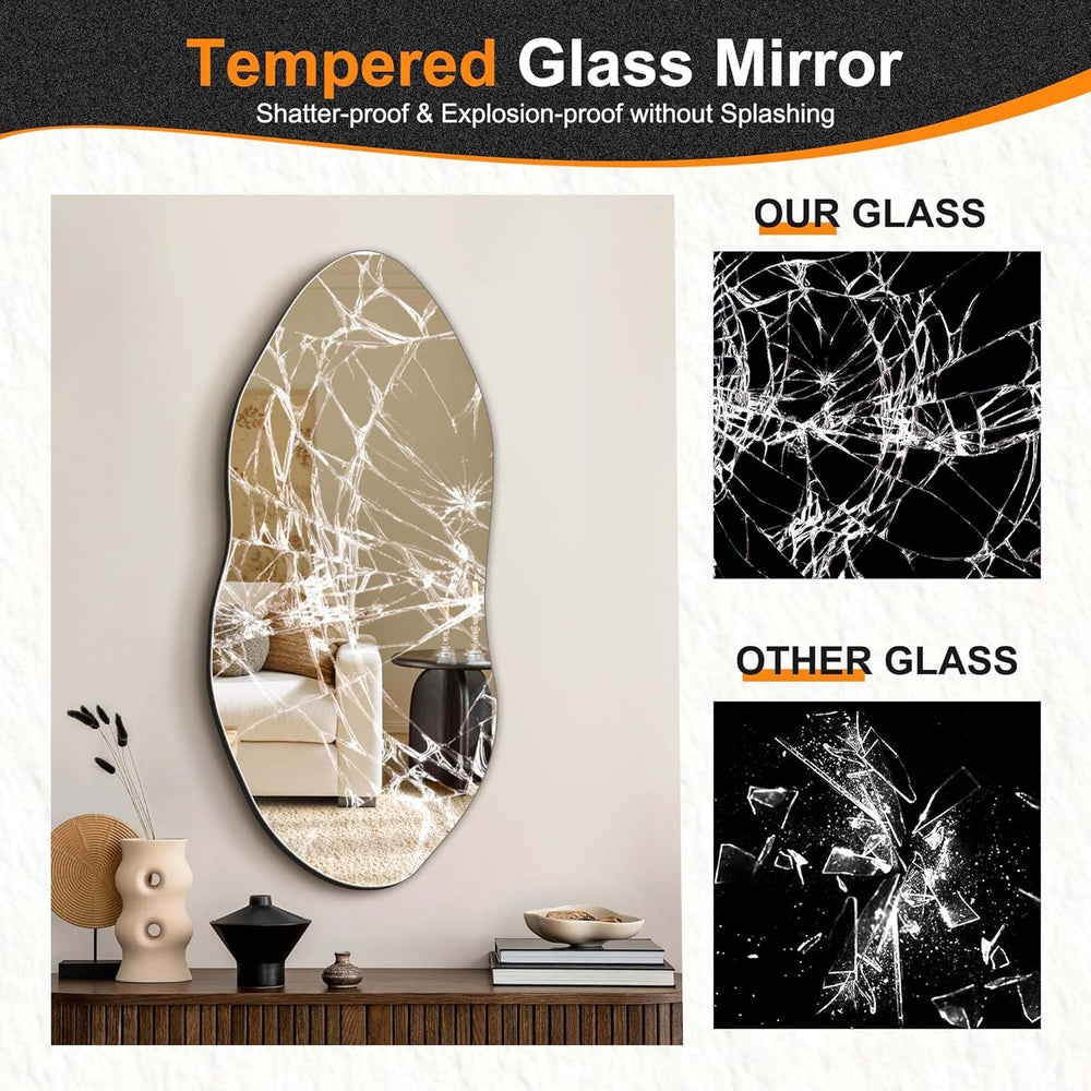 Delma Irregular Wall Mirror, 32"x14" Slim Vertical Wavy Design