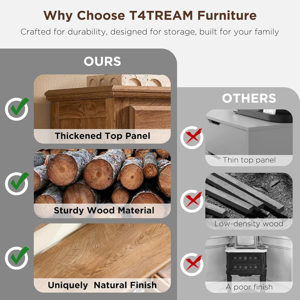 T4TREAM 54" Wide 7 Drawers Dresser Chests for Living Room, Light Knotty Oak