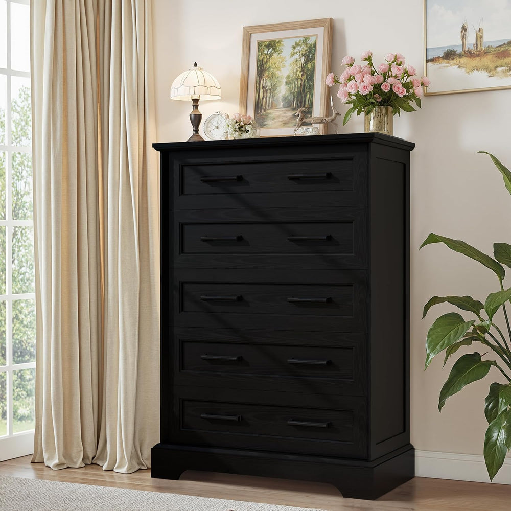 YESHOMY Tall Dresser for Bedroom, Farmhouse 5 Drawers Dressers, Black
