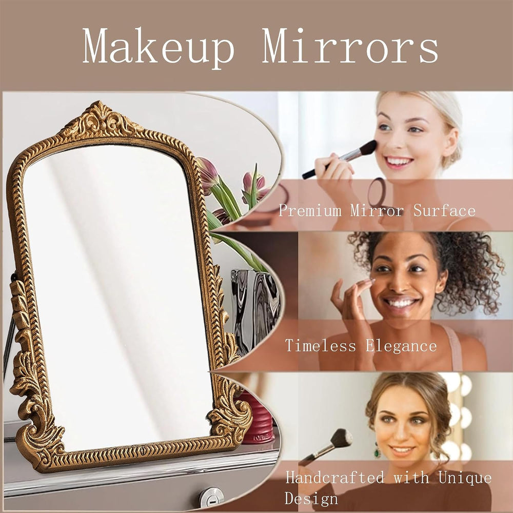 Small Vintage Vanity Makeup Desk Mirror, Antique Traditional Arch Table Mirro...