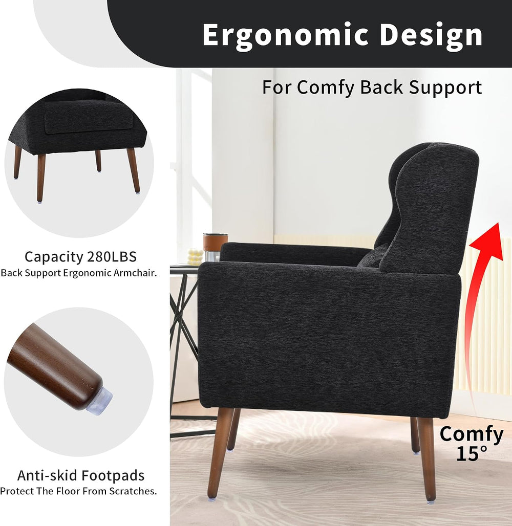 Modern Accent Chair, Upholstered Arm Chair with Waist Pillow, Single Sofa Cha...