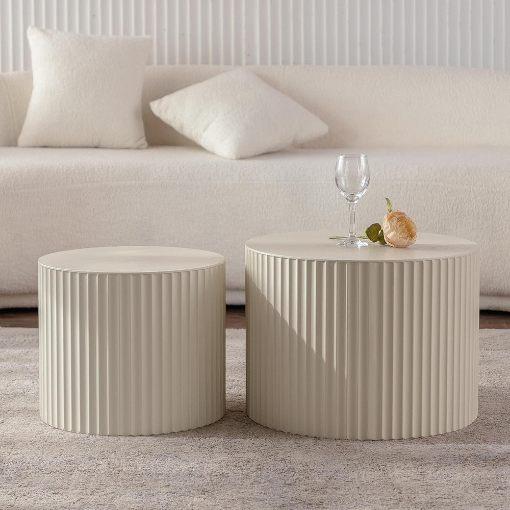 27.56" Nesting Round Coffee Table Set of 2, Morden End Table for Small S...