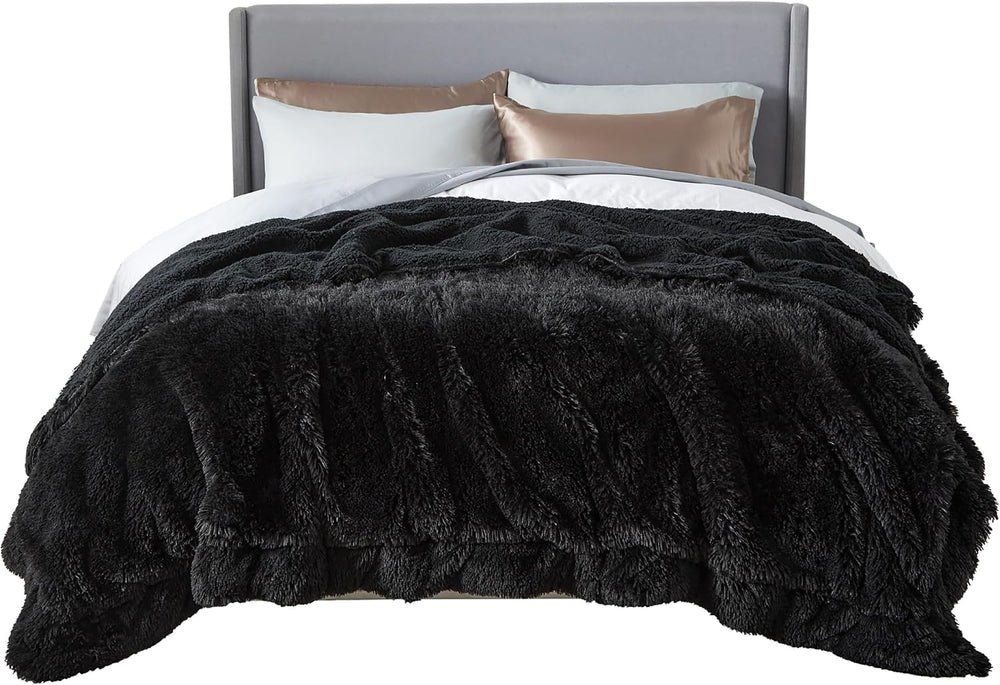 Bedsure Faux Fur Fluffy Sherpa Fleece Queen Bed Blanket Black 90"x90"