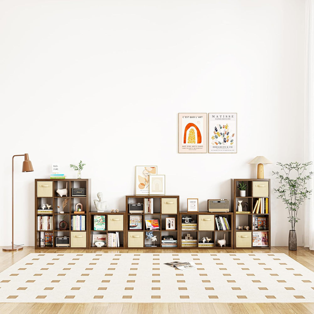 furtble Bookshelf with Storage Bin, 6-Cube Storage Organizer, Modern Wood Ope...