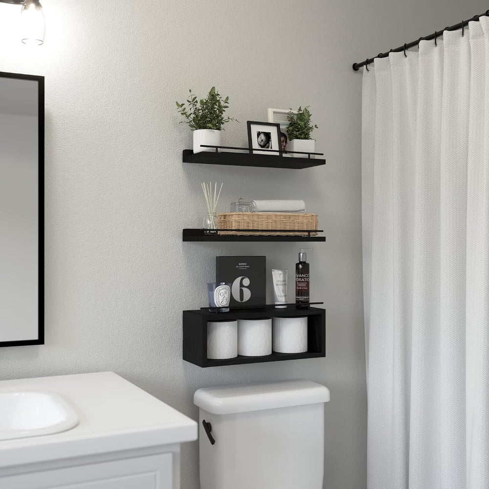 WOPITUES Floating Shelves for Wall with Cube Shelf, Wall Shelves with Metal R...