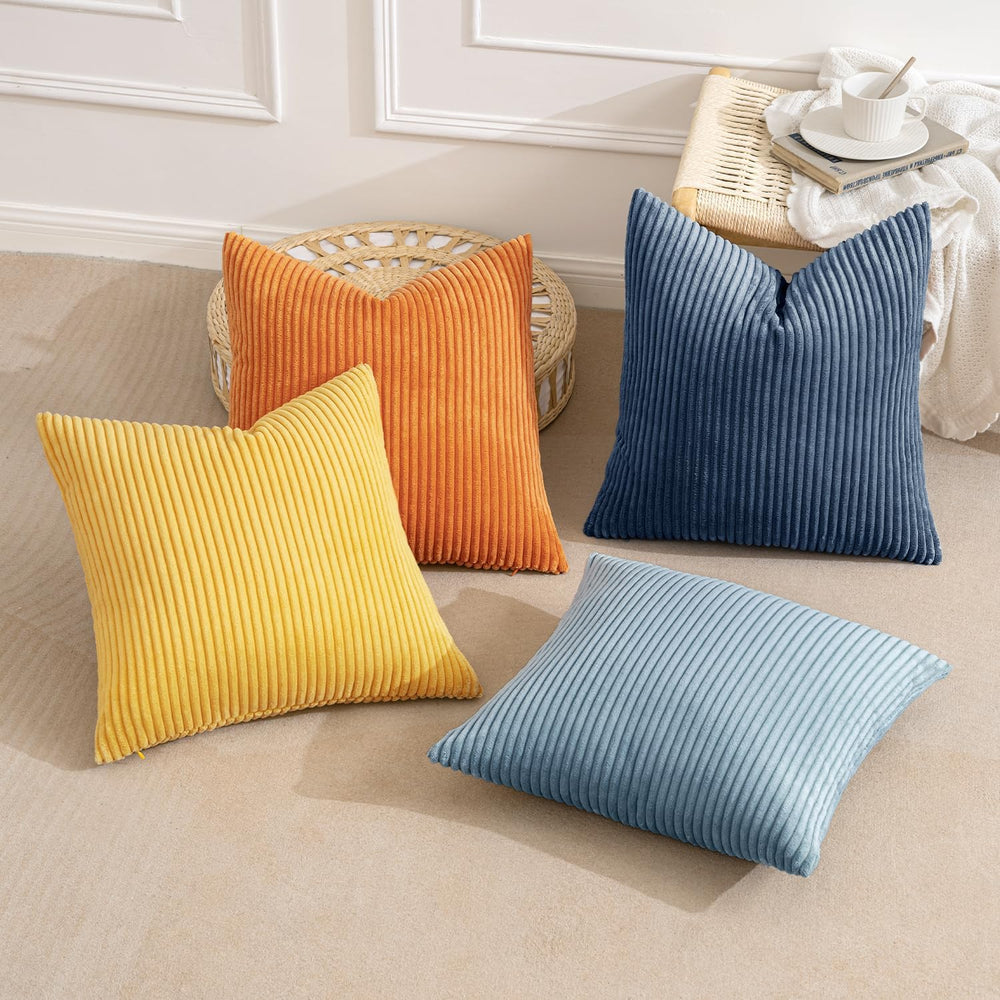 MIULEE Soft Corduroy Decorative Throw Pillow Covers Blue-Orange 18x18
