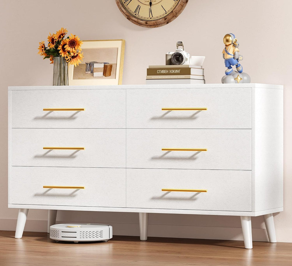 Aiho 6 Drawer Dresser for Bedroom, Wood Chest with Metal Handles, White