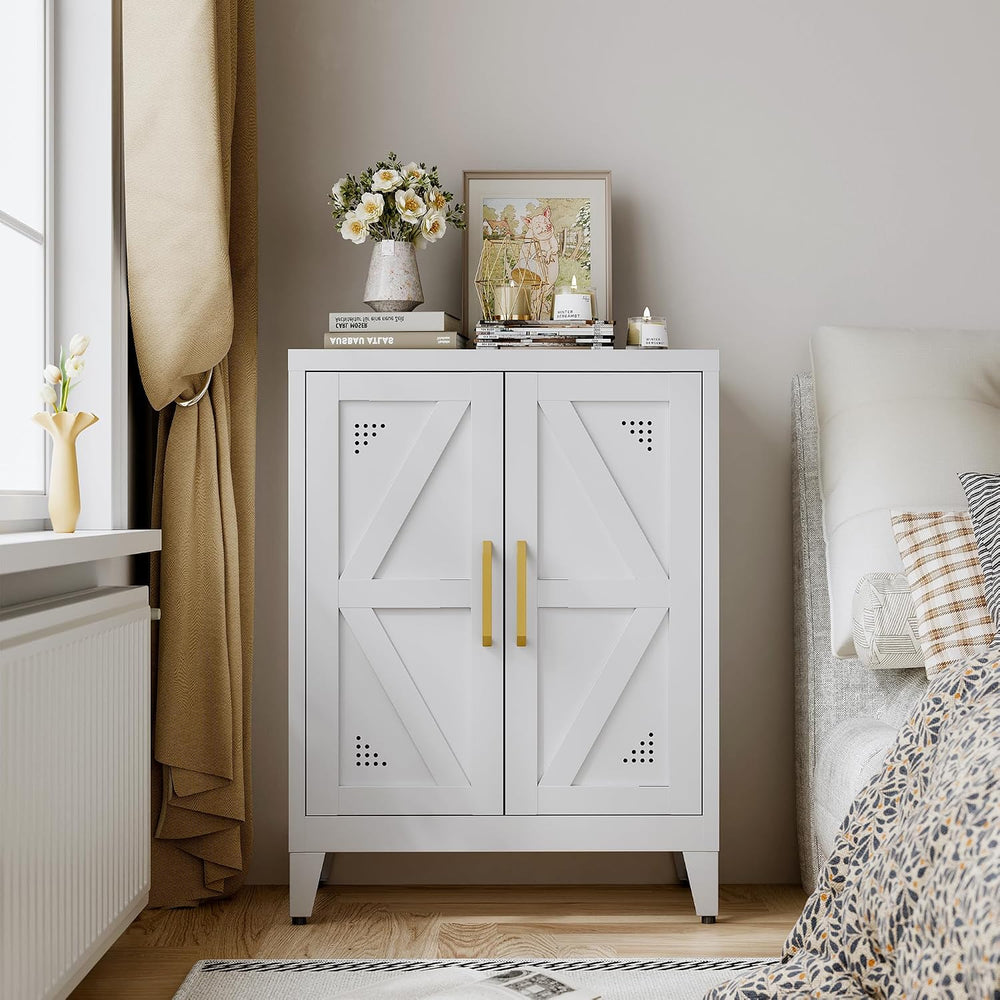 32" Metal Bathroom Storage Cabinet,Floor Storage Cabinet with 2 Doors an...
