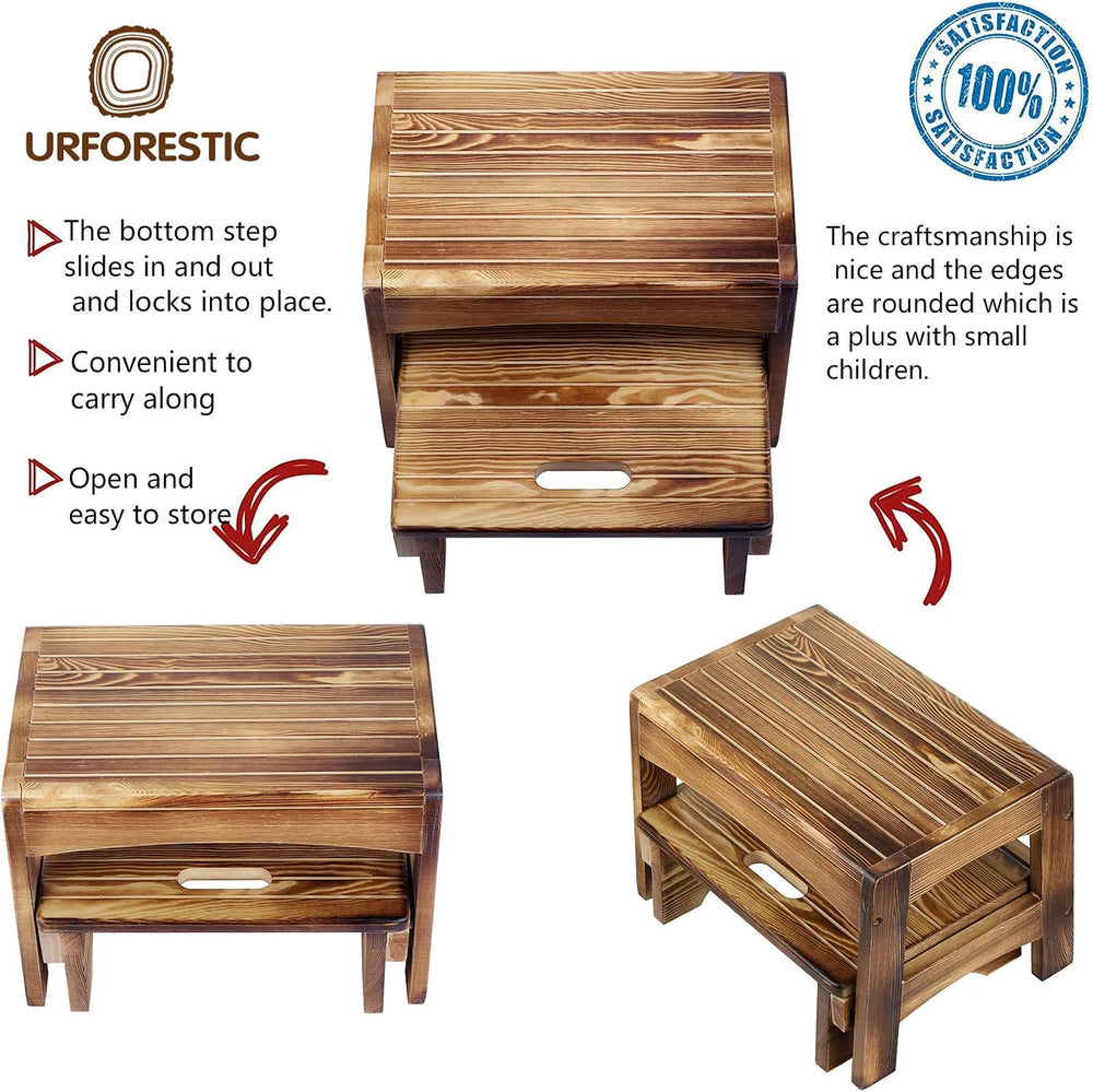 URFORESTIC Handcrafted Solid Wood Bed Step Stool-Foot Stool Kitchen Stools Be...