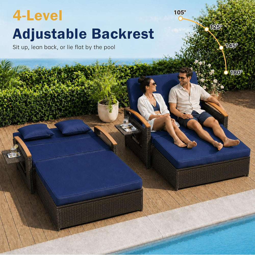 Outdoor Patio Rattan Daybed, Navy Blue/Brown