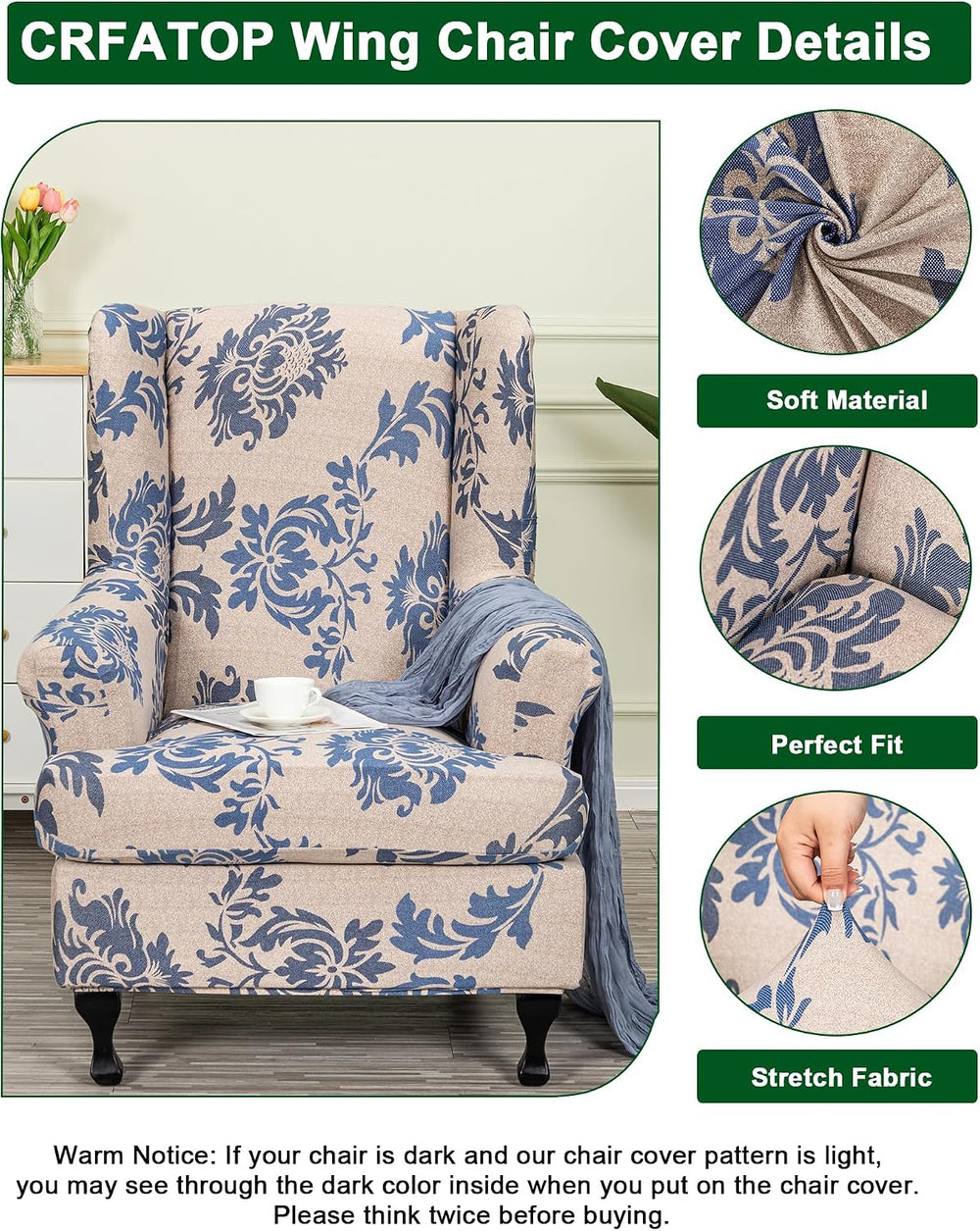 CRFATOP Wingback Chair Covers Stretch Armchair Slipcovers for Living Room