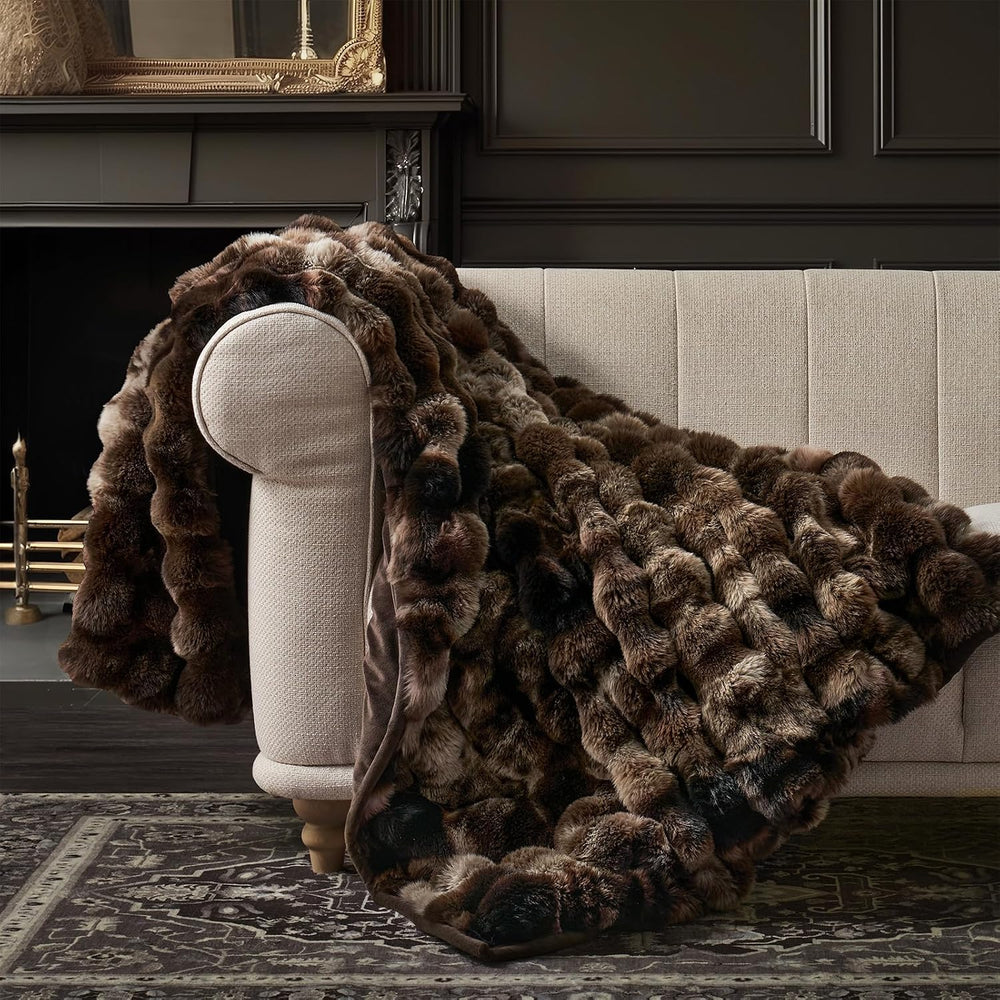 Faux Rabbit Fur Bubble Throw Blanket, 60"x80", Mocha Brown