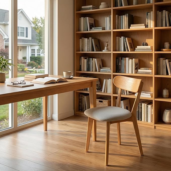 100% Solid Wood Dining Chairs,Mid Century Modern Dining Chairs with Upholster...