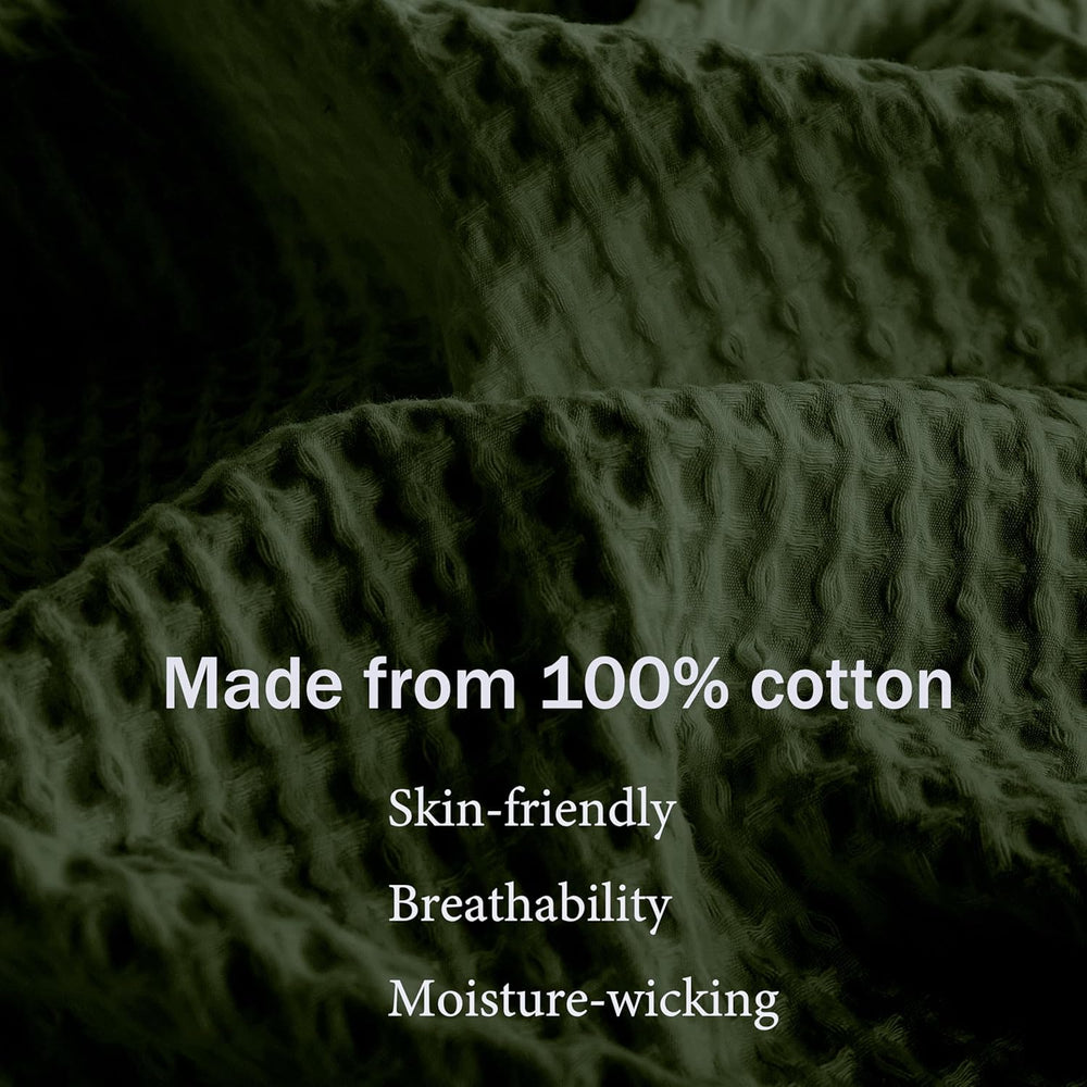 100% Cotton Waffle Throw Blanket for Bed Queen Size Olive Green, 90" x 9...