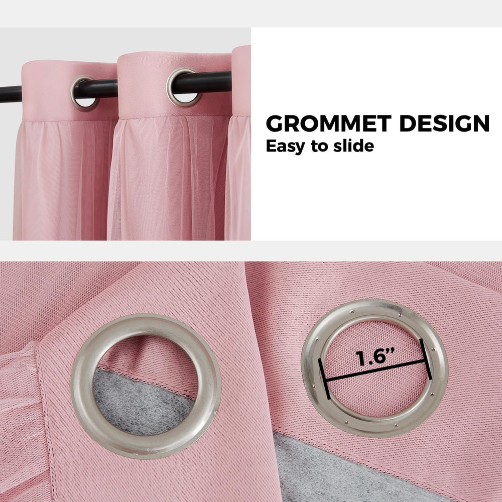 100% Blackout Curtains for Bedroom, Double Layer Pink 84" L