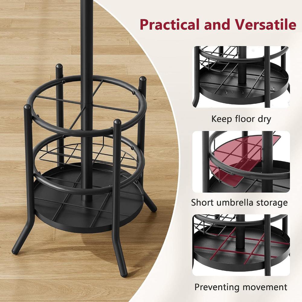 Tajsoon Coat Rack Stand with Umbrella Holder, Coat Tree Freestanding with 16 ...