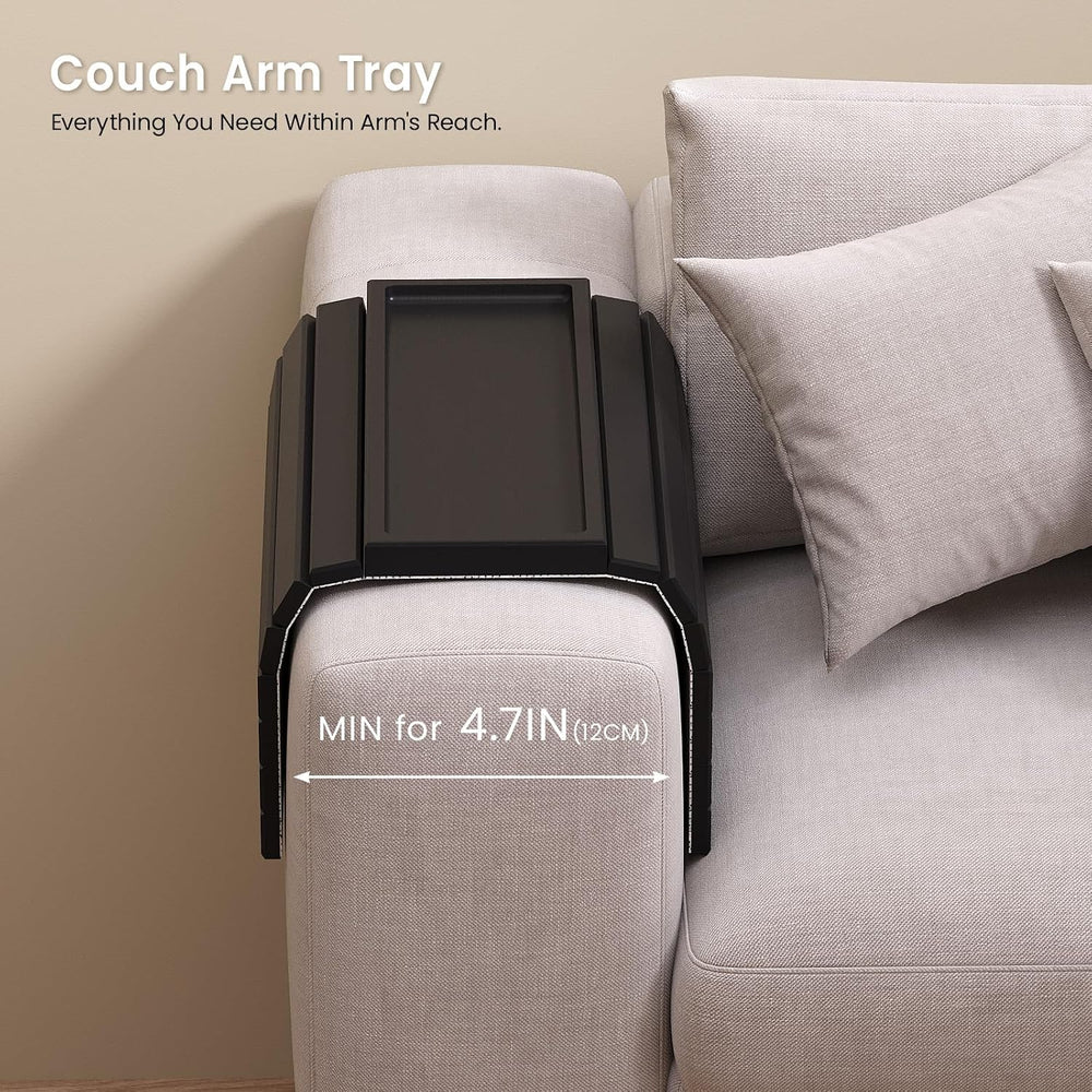 2 Pack Bamboo Folding Sofa Arm Tray with Anti-Slip Pad (Black) | Couch Armres...