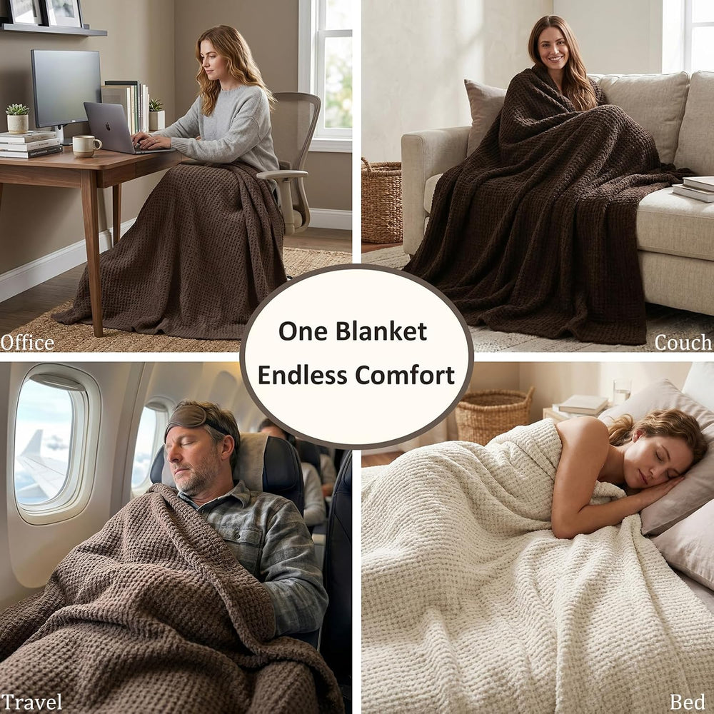 WDCOZY Brown Waffle Throw Blanket for Couch Bed, Reversible Super Soft Plush ...