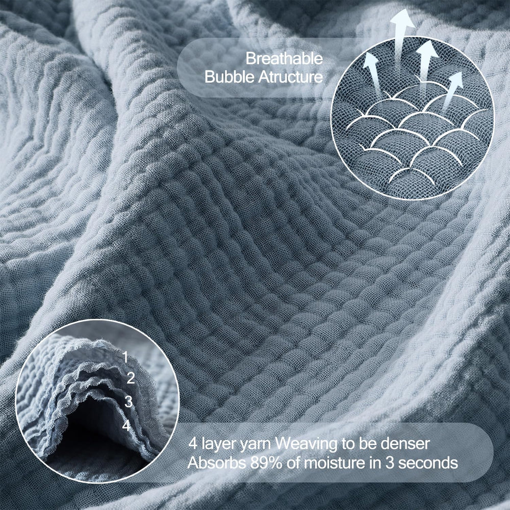 WDCOZY 100% Cotton Muslin Blanket King Size 4-Layer for Bed Breathable Lightw...